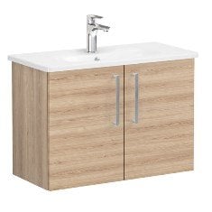 Vitra Root 66399 Lavabo Dolabı, Kapaklı, 80 Cm, Dar, Doğal Meşe, Yuvarlak Lavabolu